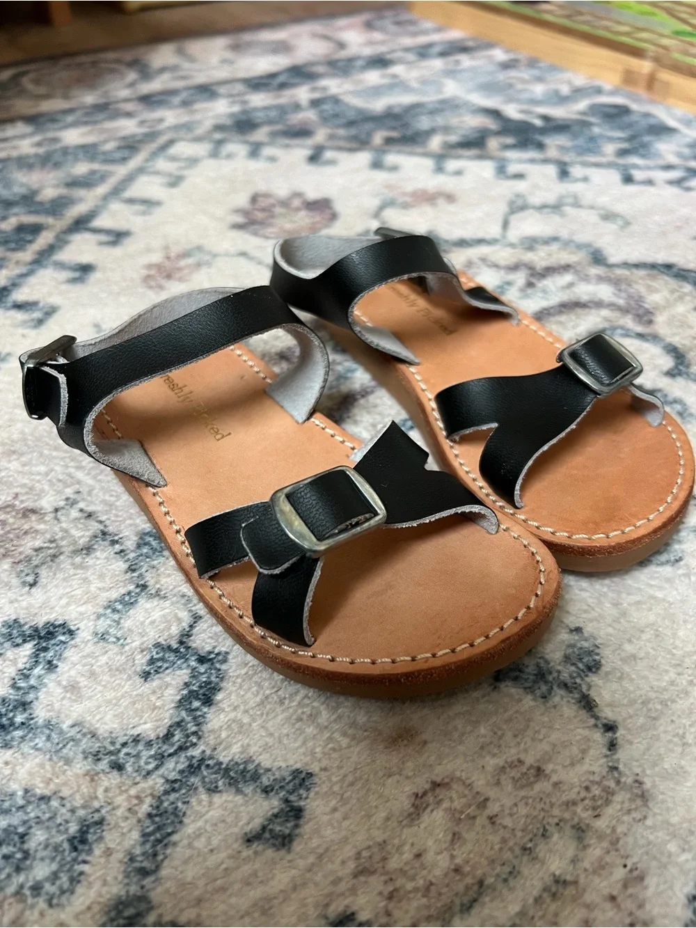 Freshly Picked toddler Black Leather Buckle Sandals
